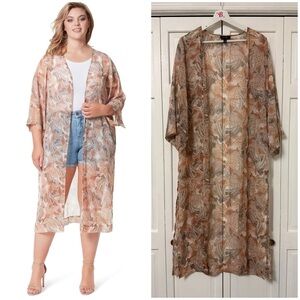 Jessica Simpson Paisley Print Kimono Blakely 3/4 Sleeve Side Slits Gardenia